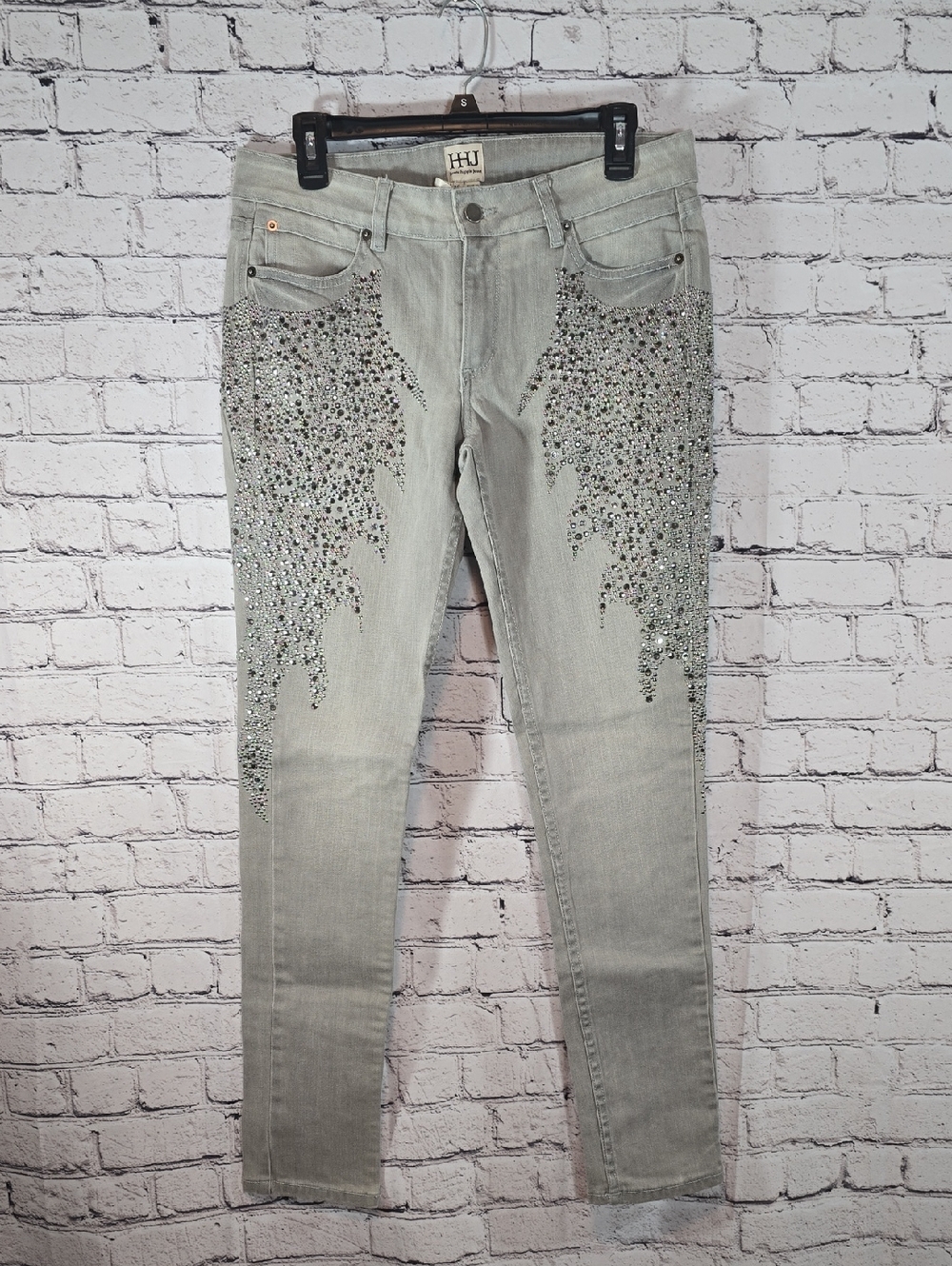 Haute Hippie Light Gray Jeans with Crystal Embellishment Size 29 EUC - Picture 1 of 12
